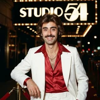AI portrait of a man styled in the 1970s disco era, 250 Years of America 4th of July photo